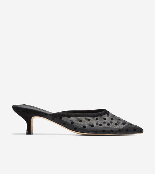 W37952:BLACK POLKA DOT MESH / BLACK SUEDE