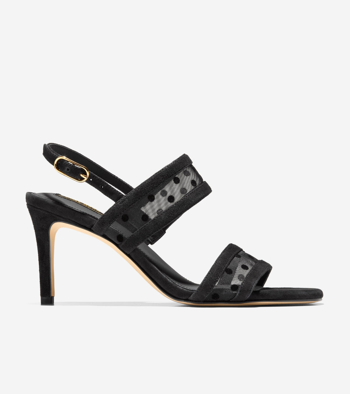W37929:BLACK POLKA DOT MESH / BLACK SUEDE