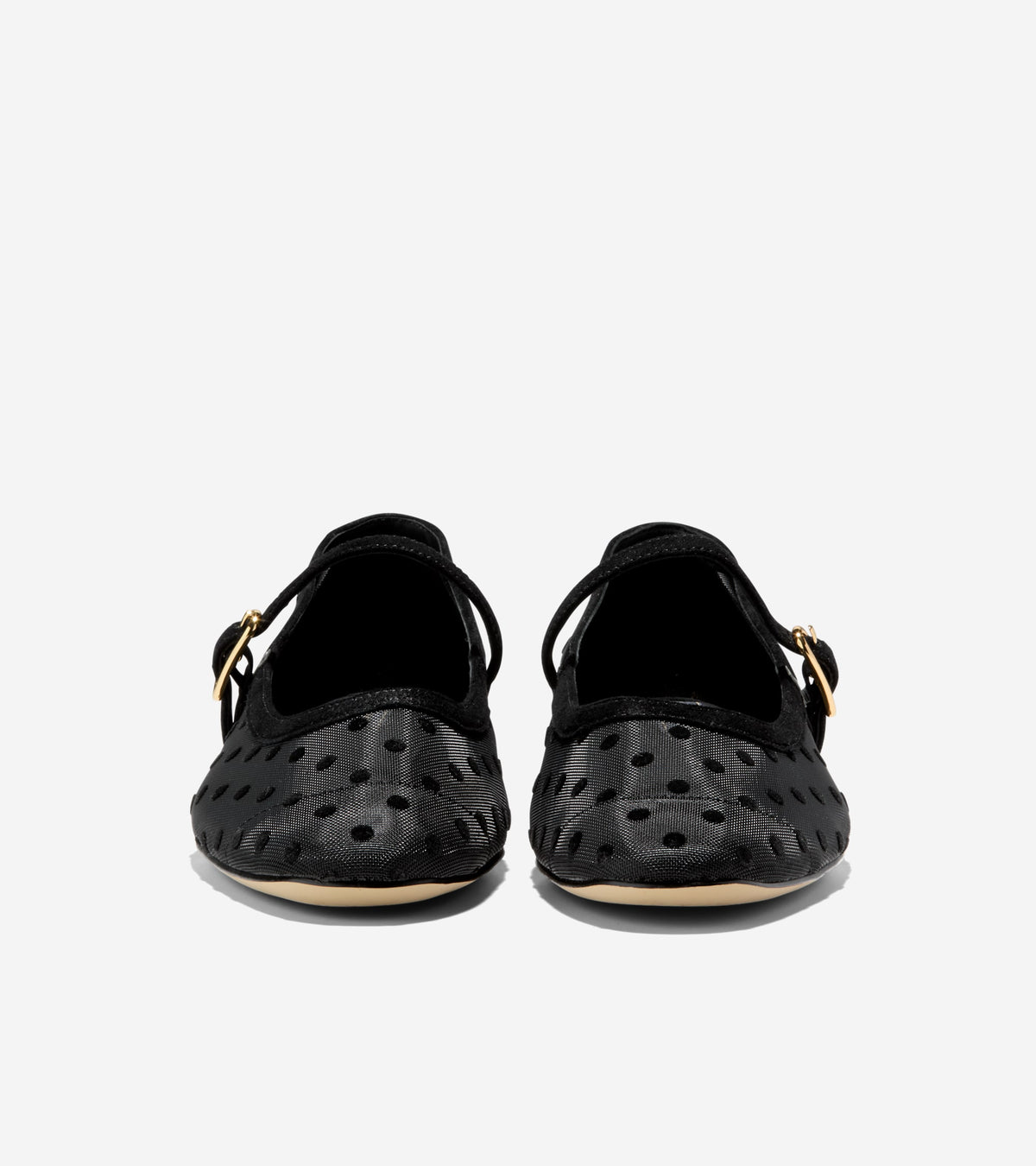 W37941:BLACK POLKA DOT MESH / BLACK SUEDE