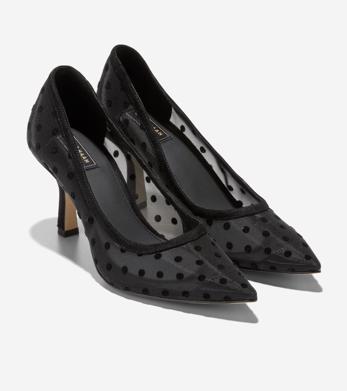 W37947:BLACK POLKA DOT MESH / BLACK SUEDE