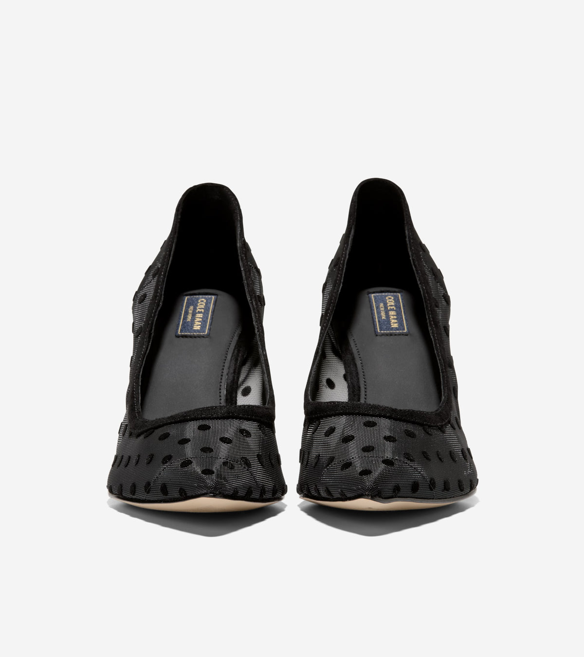 W37947:BLACK POLKA DOT MESH / BLACK SUEDE