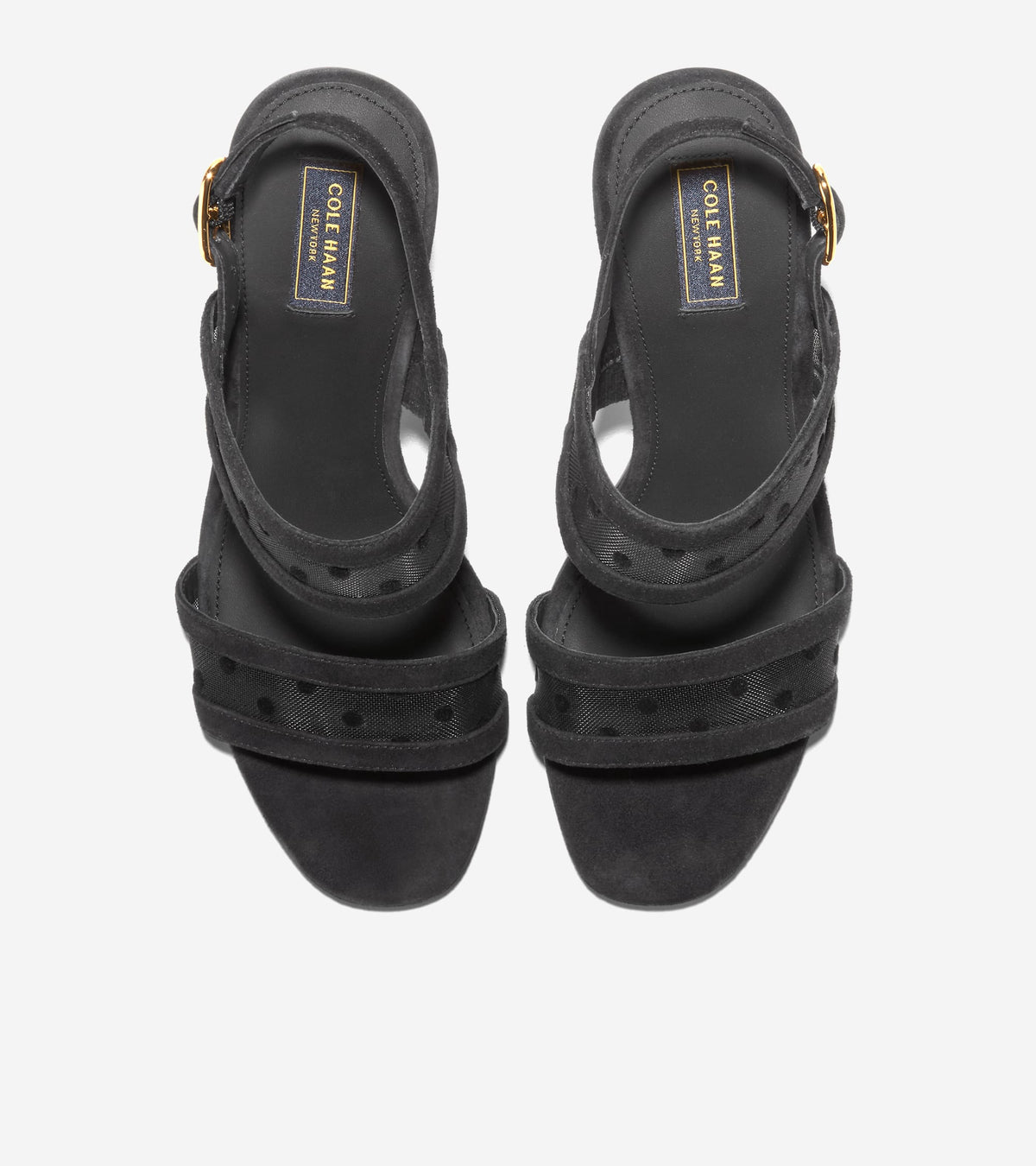W37929:BLACK POLKA DOT MESH / BLACK SUEDE