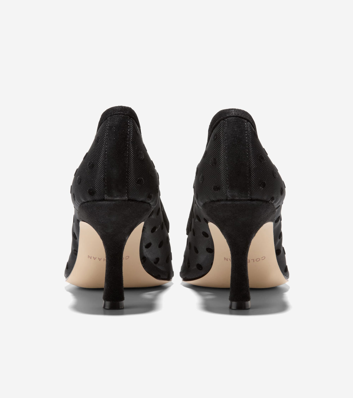 W37947:BLACK POLKA DOT MESH / BLACK SUEDE